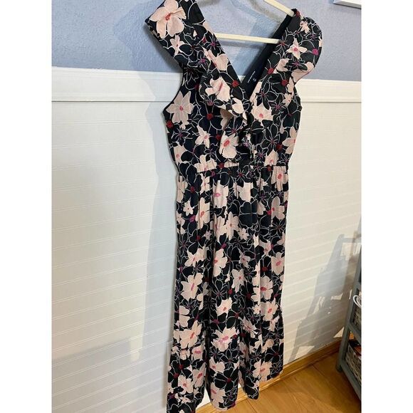 Who What Wear Black Floral Midi Dress - Picture 2 of 11